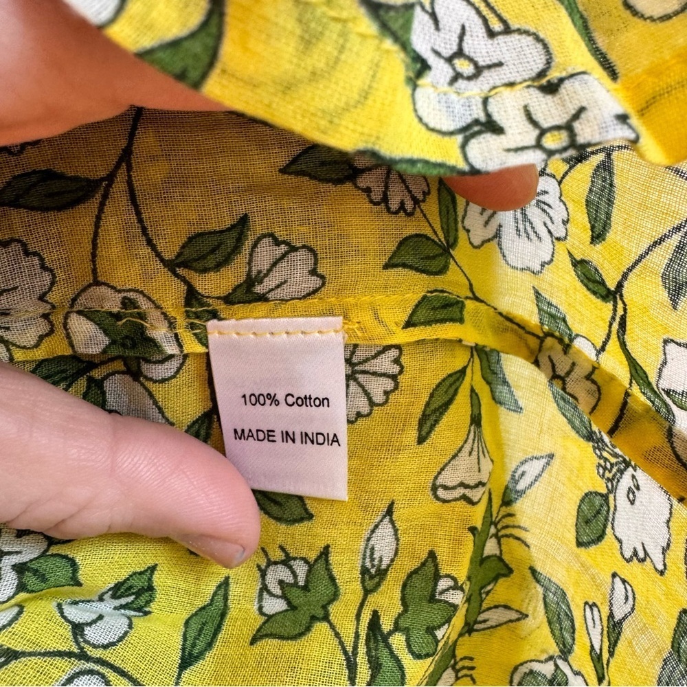 Banjanan Yellow Floral Print Crew Neck Ruffle Blouse Large - Picture 3 of 5